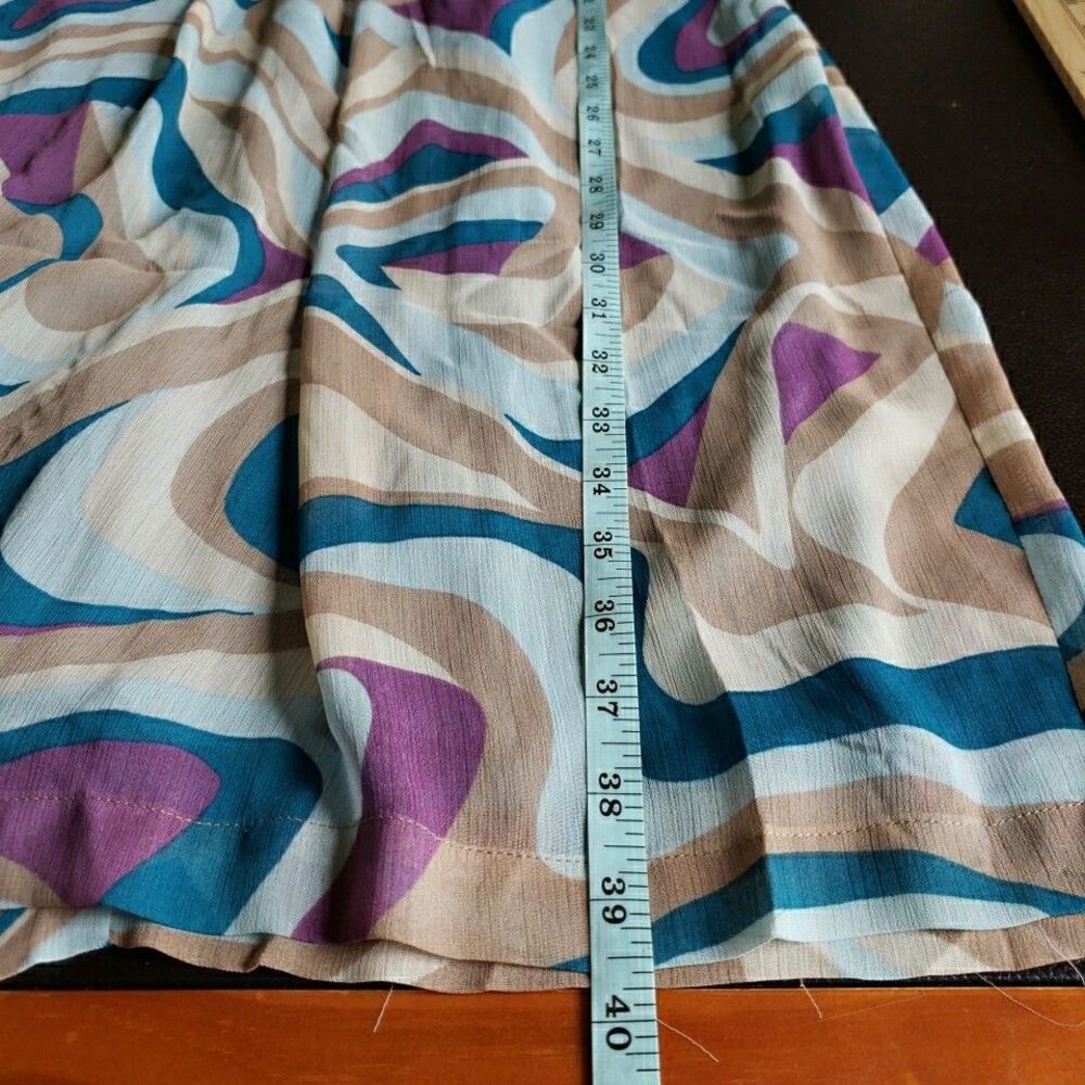 CATO Dress Sz 8 Blue Purple Geometric Psychedelic Retro Empire Waist Bell Sleeve - Picture 9 of 11